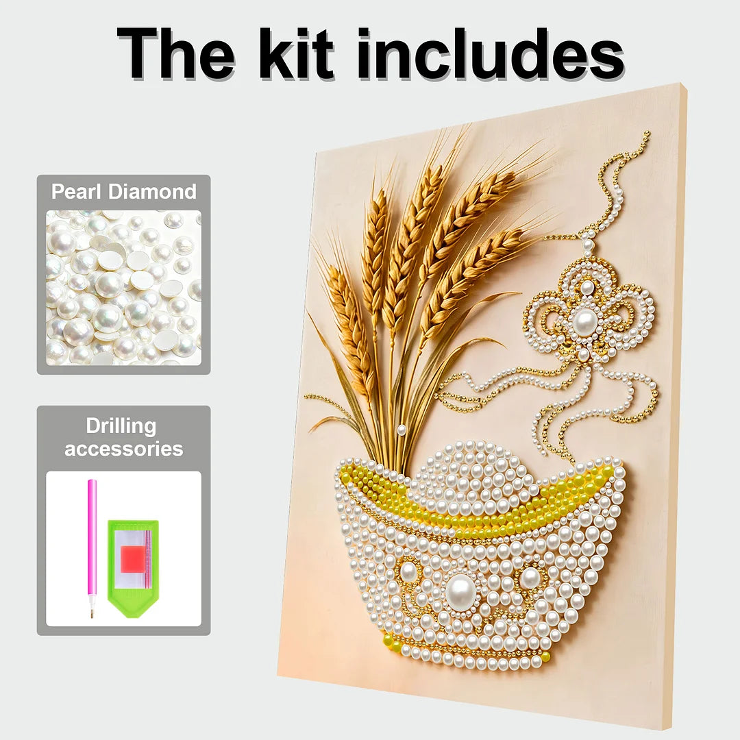 DIY Pearl Painting With Frame - Handmade Self-Adhesive Pearls - Wheat Ingot (30*40cm) A