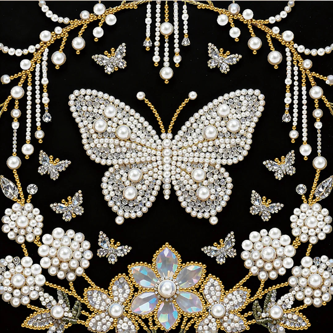 DIY Pearl Painting With Frame - Handmade Self-Adhesive Pearls - Butterfly (25*25cm) C