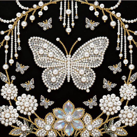 DIY Pearl Painting With Frame - Handmade Self-Adhesive Pearls - Butterfly (25*25cm) C