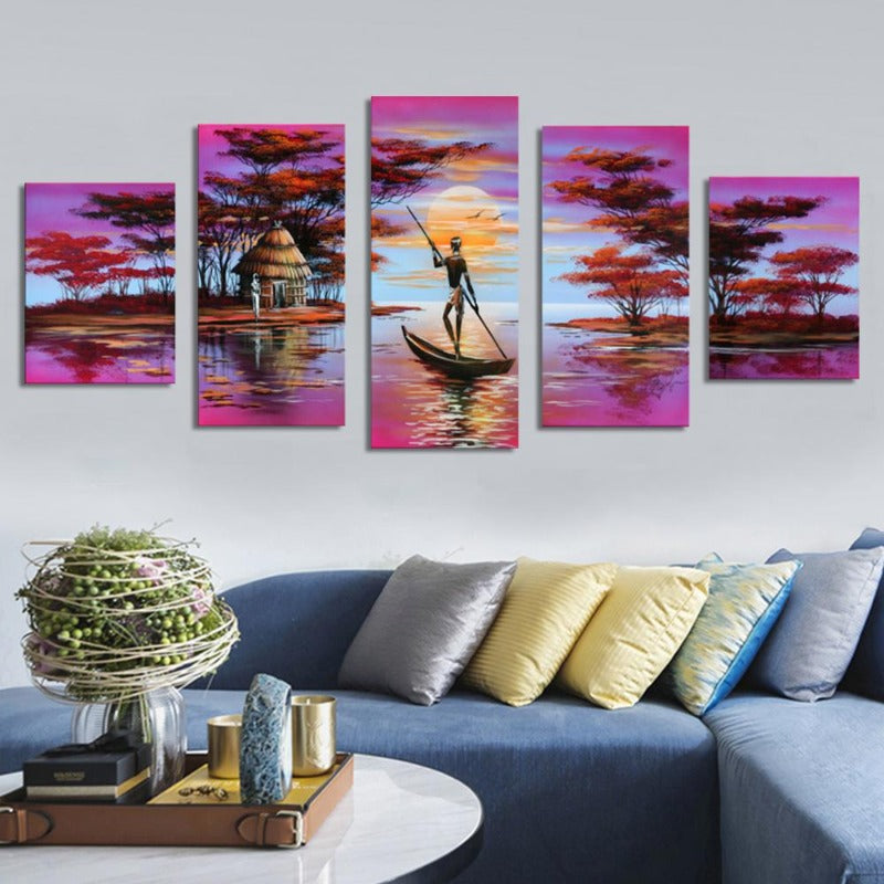 Diy Round Beads Art Purple African Scenery