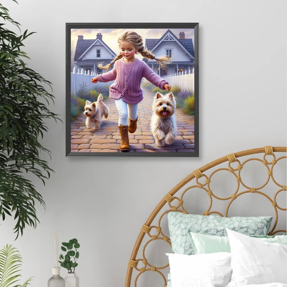 Diamond Painting - Full Round / Square  - Dog and Girl N