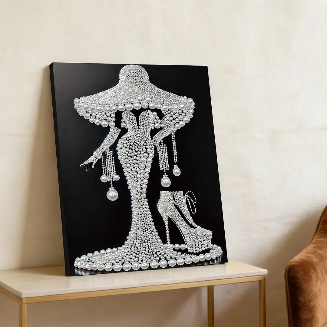 DIY Pearl Painting With Frame - Handmade Self-Adhesive Pearls - Lady (30*40cm)