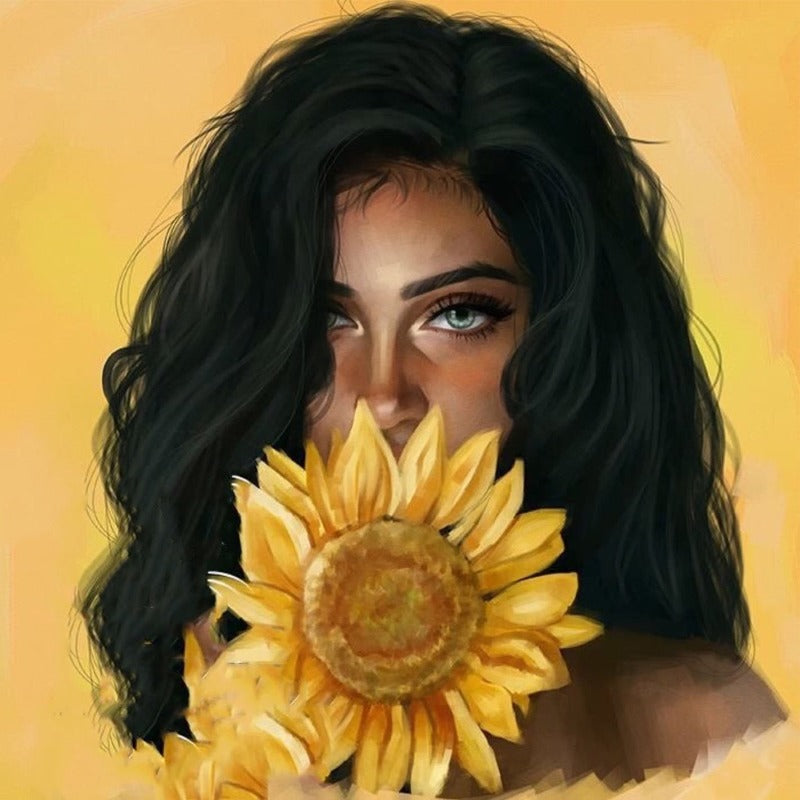 African Sunflower Women Full Round Diamond Painting Kits
