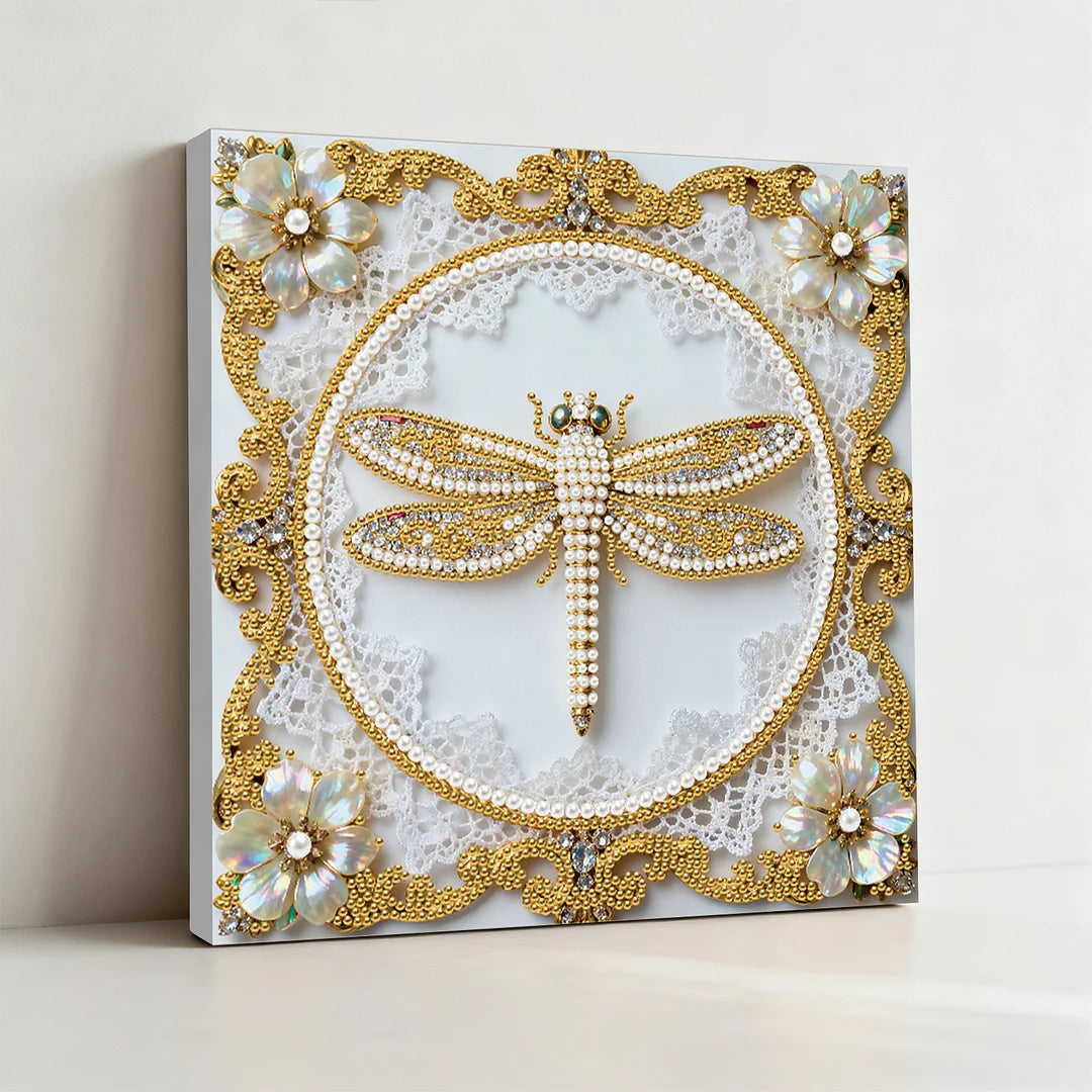 DIY Pearl Painting With Frame - Handmade Self-Adhesive Pearls - Dragonfly (25*25cm) C