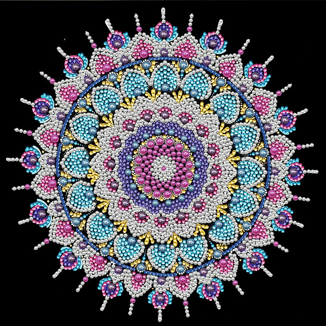 DIY Pearl Painting With Frame - Handmade Self-Adhesive Pearls - Pastel Lace Mandala(25*25cm)