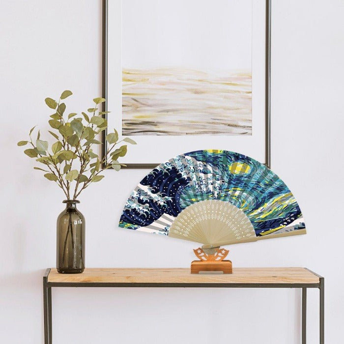 DIY Oil Paint By Number Folding Fan Sea Wave