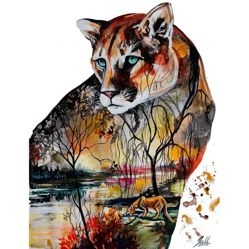 diamond painting art lion autumn nature scenery