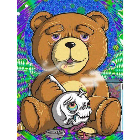 5D Diy Diamond Painting Kit Full Round Beads Smoking Bear