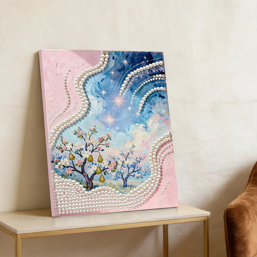 DIY Pearl Painting With Frame - Handmade Self-Adhesive Pearls - Oil Painting Garden (30*40cm)
