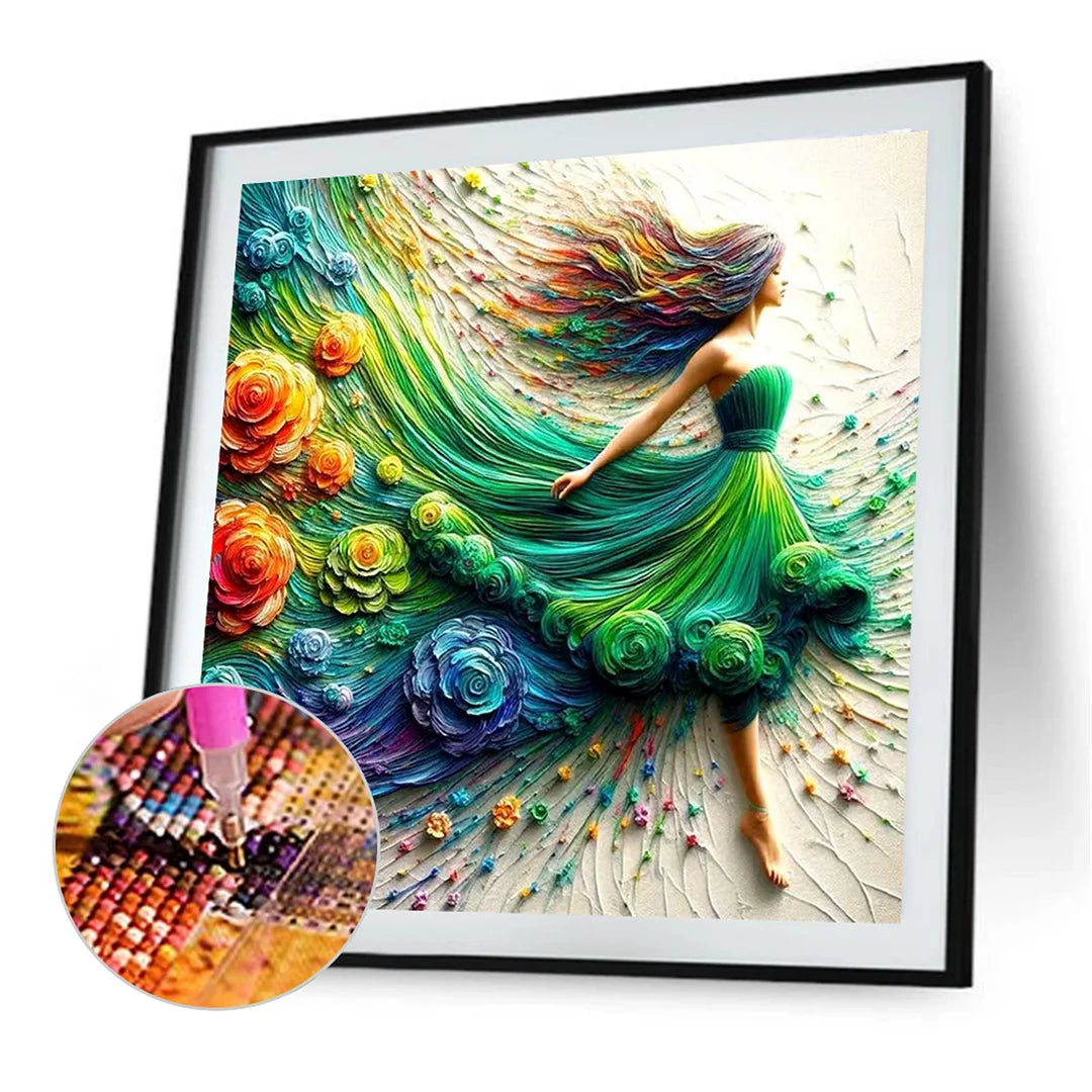Diamond Painting - Full Round / Square - Girl In Green Dress