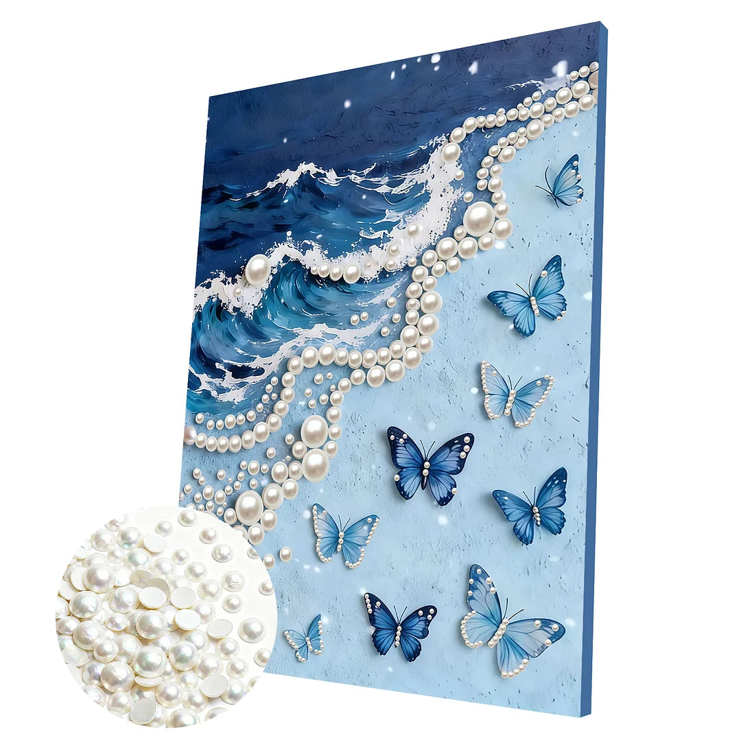 DIY Pearl Painting With Frame - Handmade Self-Adhesive Pearls - Butterfly Waves (30*40cm)