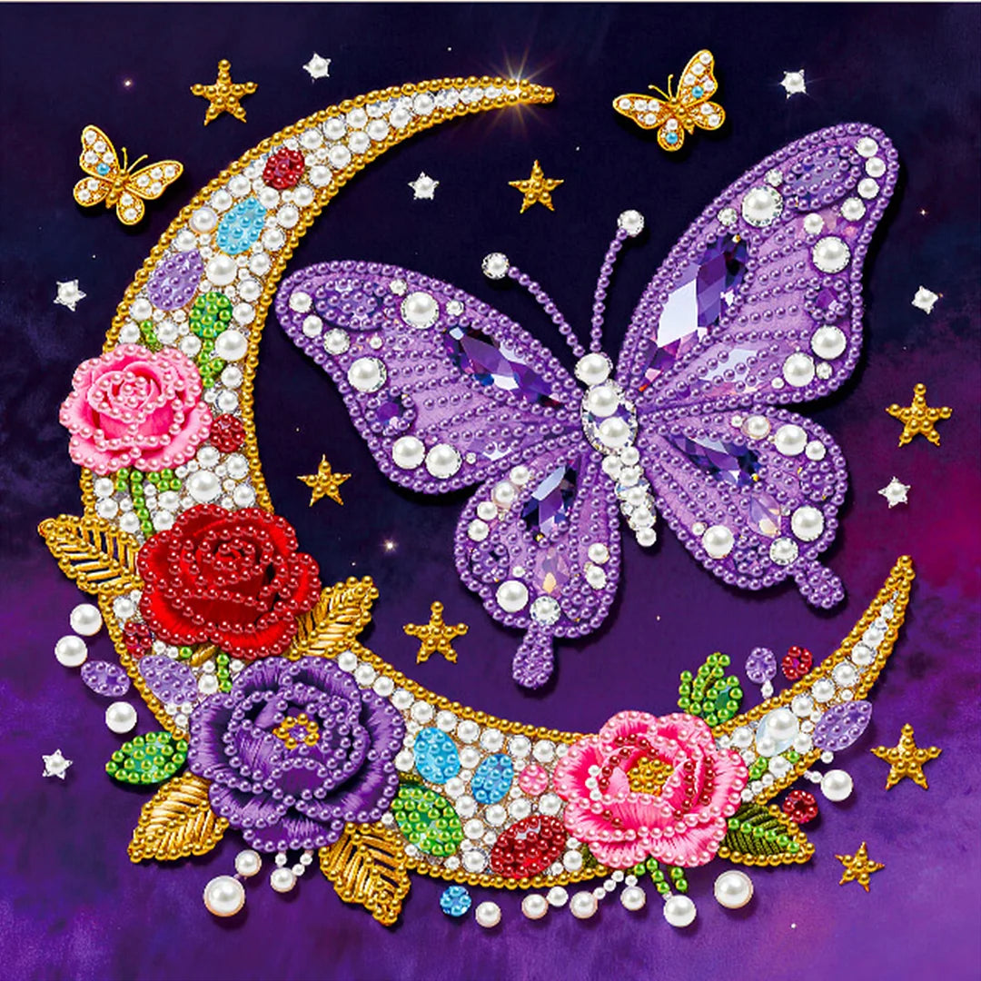 DIY Pearl Painting With Frame - Handmade Self-Adhesive Pearls - Moon Butterfly (25*25cm)