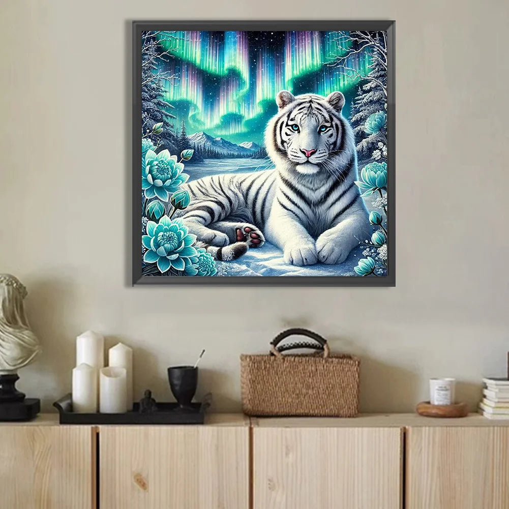 Diamond Painting - Full Round / Square - White Tiger Aurora