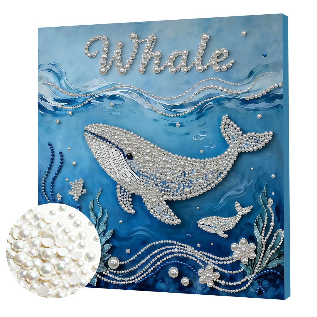 DIY Pearl Painting With Frame - Handmade Self-Adhesive Pearls - Whale (30*30cm) C