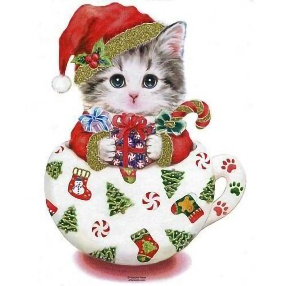 11CT Stamped Cross Stitch Cat Cup Quilting Fabric (35*35CM)