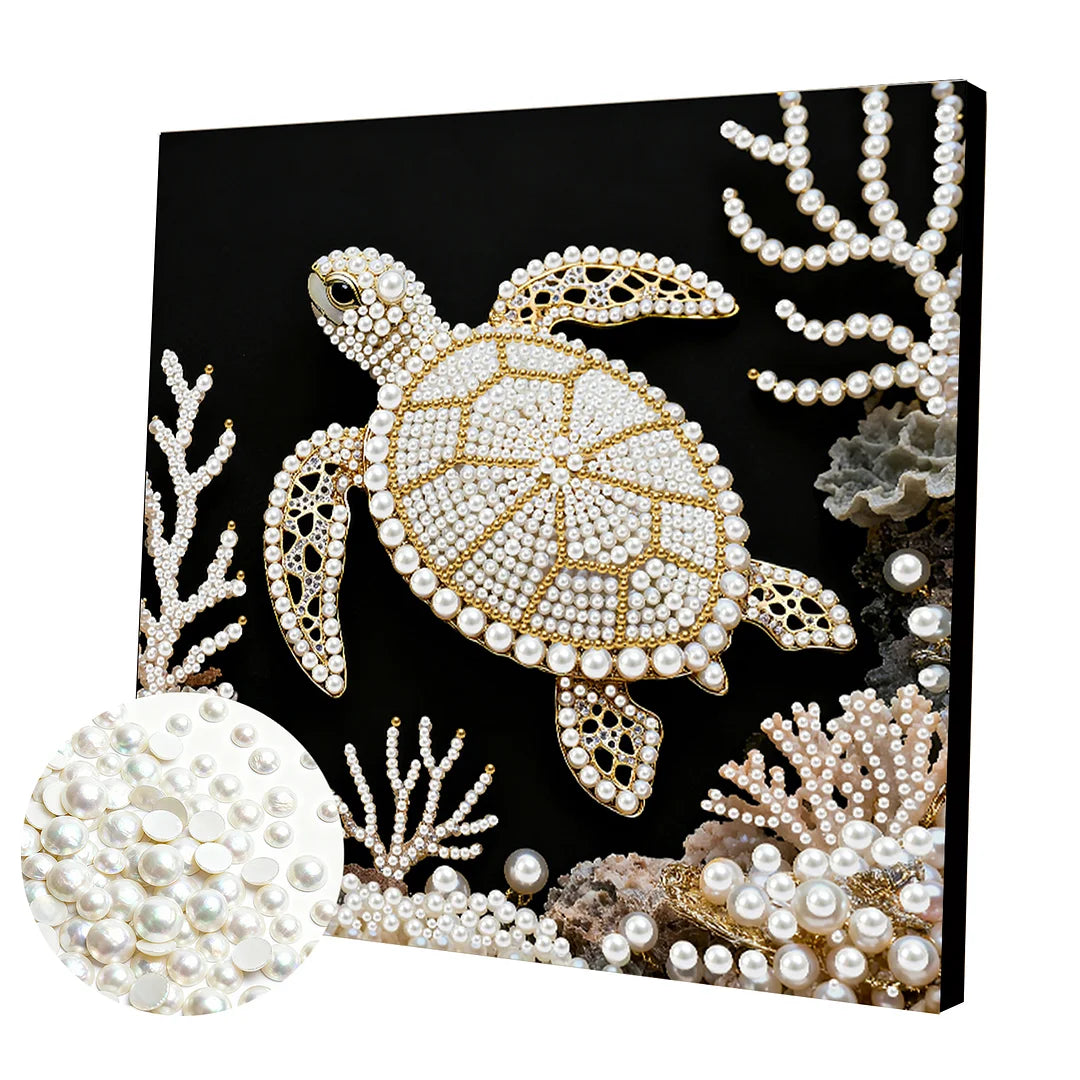 DIY Pearl Painting With Frame - Handmade Self-Adhesive Pearls - Turtle (25*25cm)