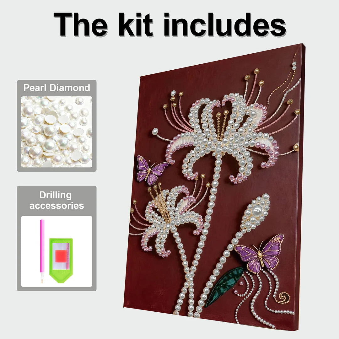 DIY Pearl Painting With Frame - Handmade Self-Adhesive Pearls - Lily Butterfly (30*40cm)