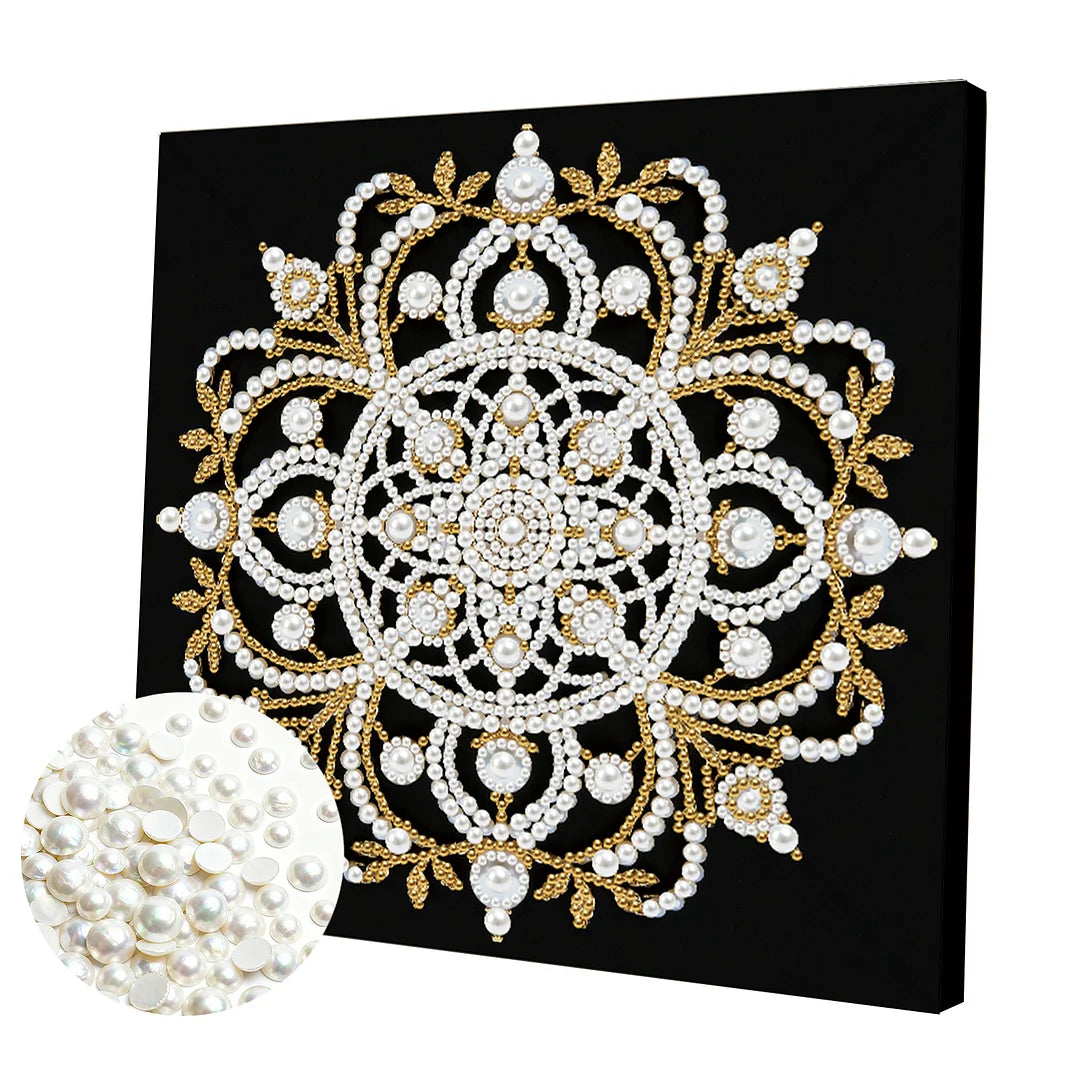 DIY Pearl Painting With Frame - Handmade Self-Adhesive Pearls - Mandala (25*25cm) F