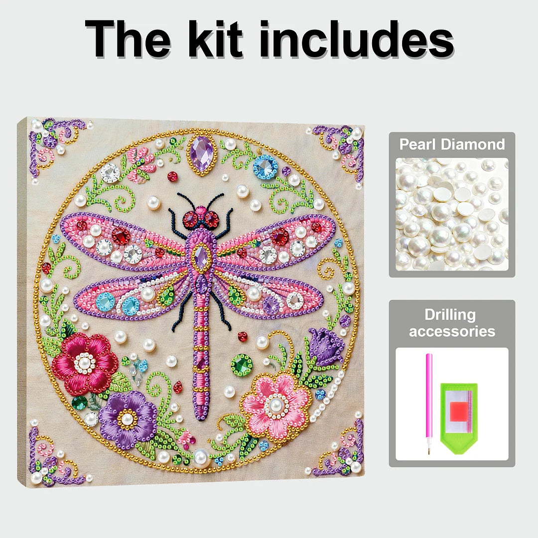 DIY Pearl Painting With Frame - Handmade Self-Adhesive Pearls - Dragonfly (25*25cm) B