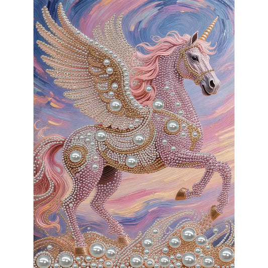 DIY Pearl Painting With Frame - Handmade Self-Adhesive Pearls - Unicorn (30*40cm) A