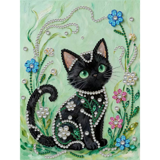 DIY Pearl Painting With Frame - Handmade Self-Adhesive Pearls - Black Cat (30*40cm)