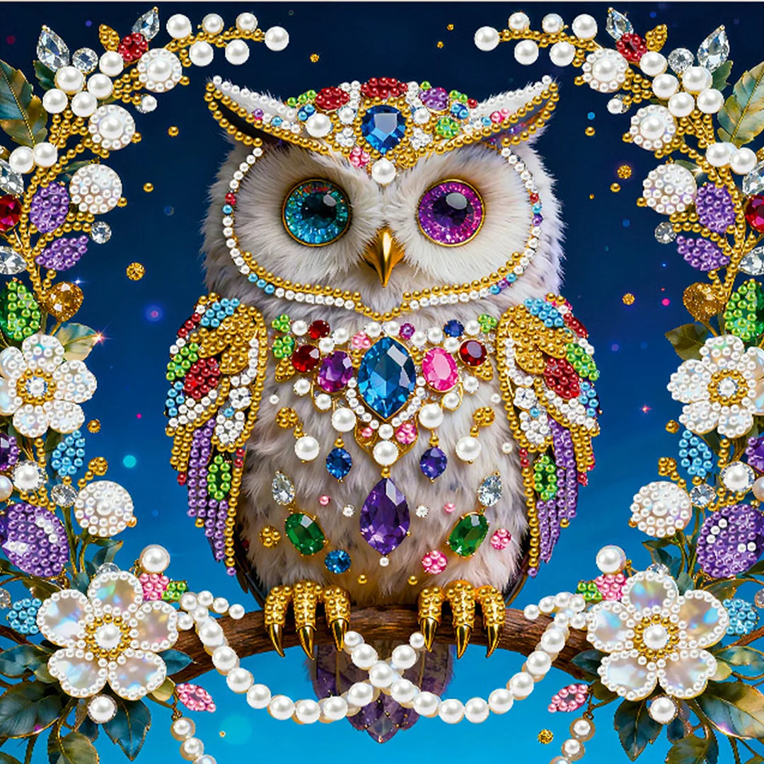 DIY Pearl Painting With Frame - Handmade Self-Adhesive Pearls - Owl (25*25cm) A