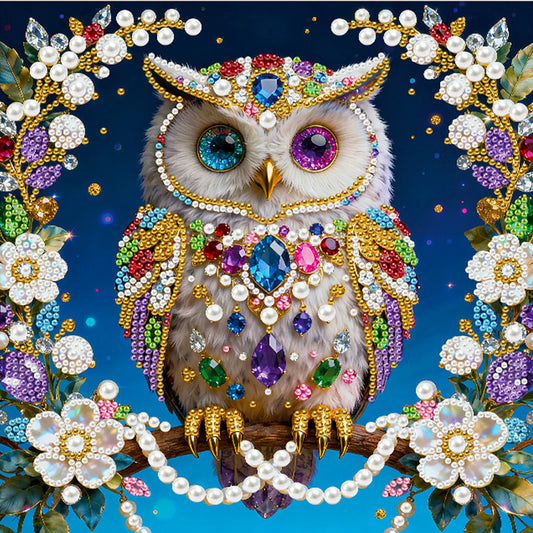DIY Pearl Painting With Frame - Handmade Self-Adhesive Pearls - Owl (25*25cm) A