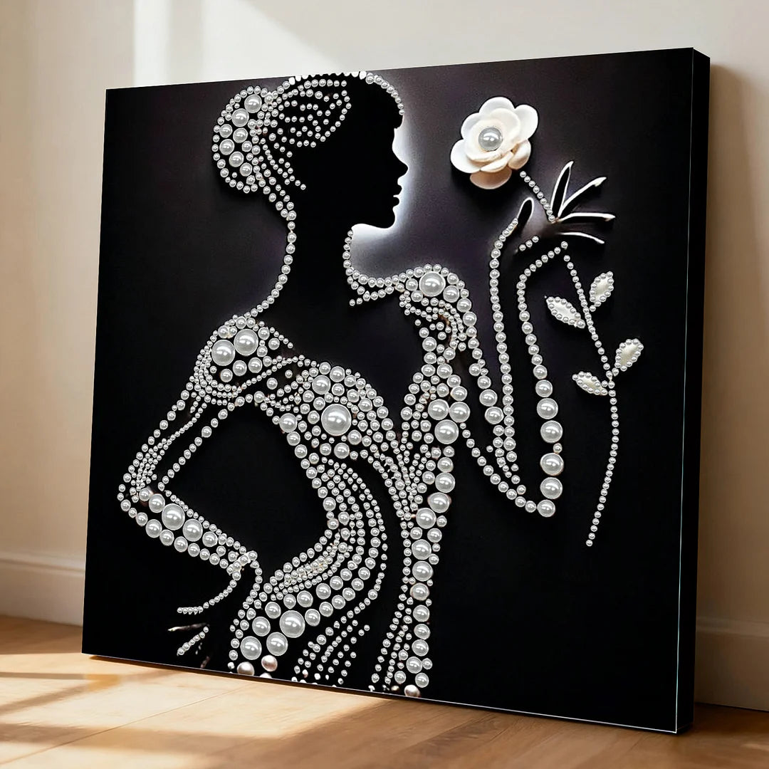 DIY Pearl Painting With Frame - Handmade Self-Adhesive Pearls - Silhouette Lady (30*30cm)