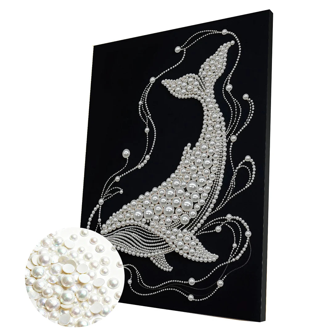 DIY Pearl Painting With Frame - Handmade Self-Adhesive Pearls - White Whale (30*40cm)