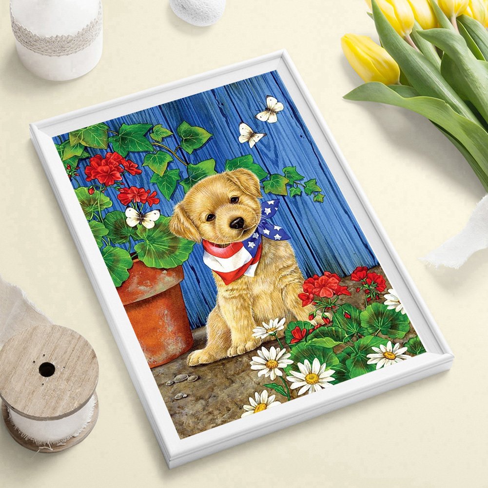 5D DIY Diamond Painting Kit - Full Round - Flower Dog