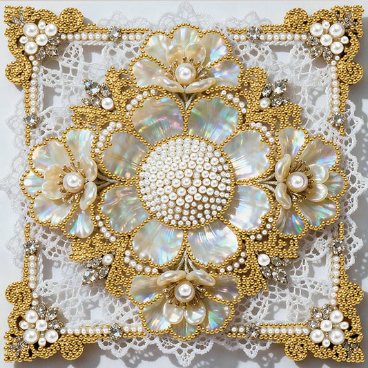 DIY Pearl Painting With Frame - Handmade Self-Adhesive Pearls - Flower (25*25cm) A