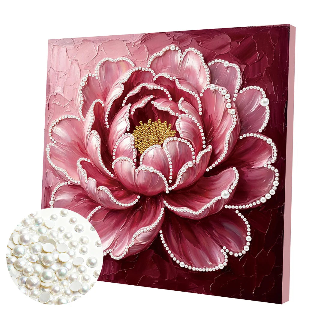 DIY Pearl Painting With Frame - Handmade Self-Adhesive Pearls - Flower (25*25cm) F