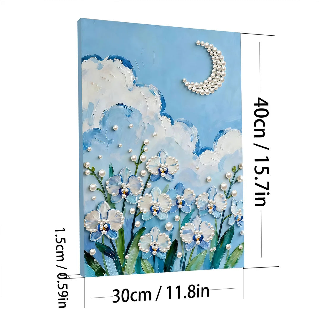 DIY Pearl Painting With Frame - Handmade Self-Adhesive Pearls - Flower Moon (30*40cm)