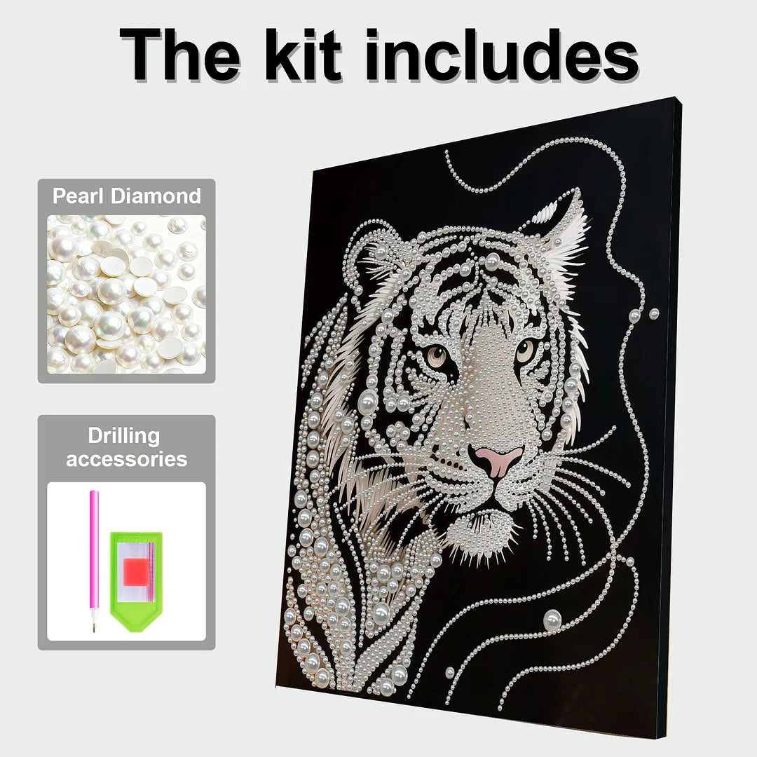 DIY Pearl Painting With Frame - Handmade Self-Adhesive Pearls - Tiger (30*40cm)