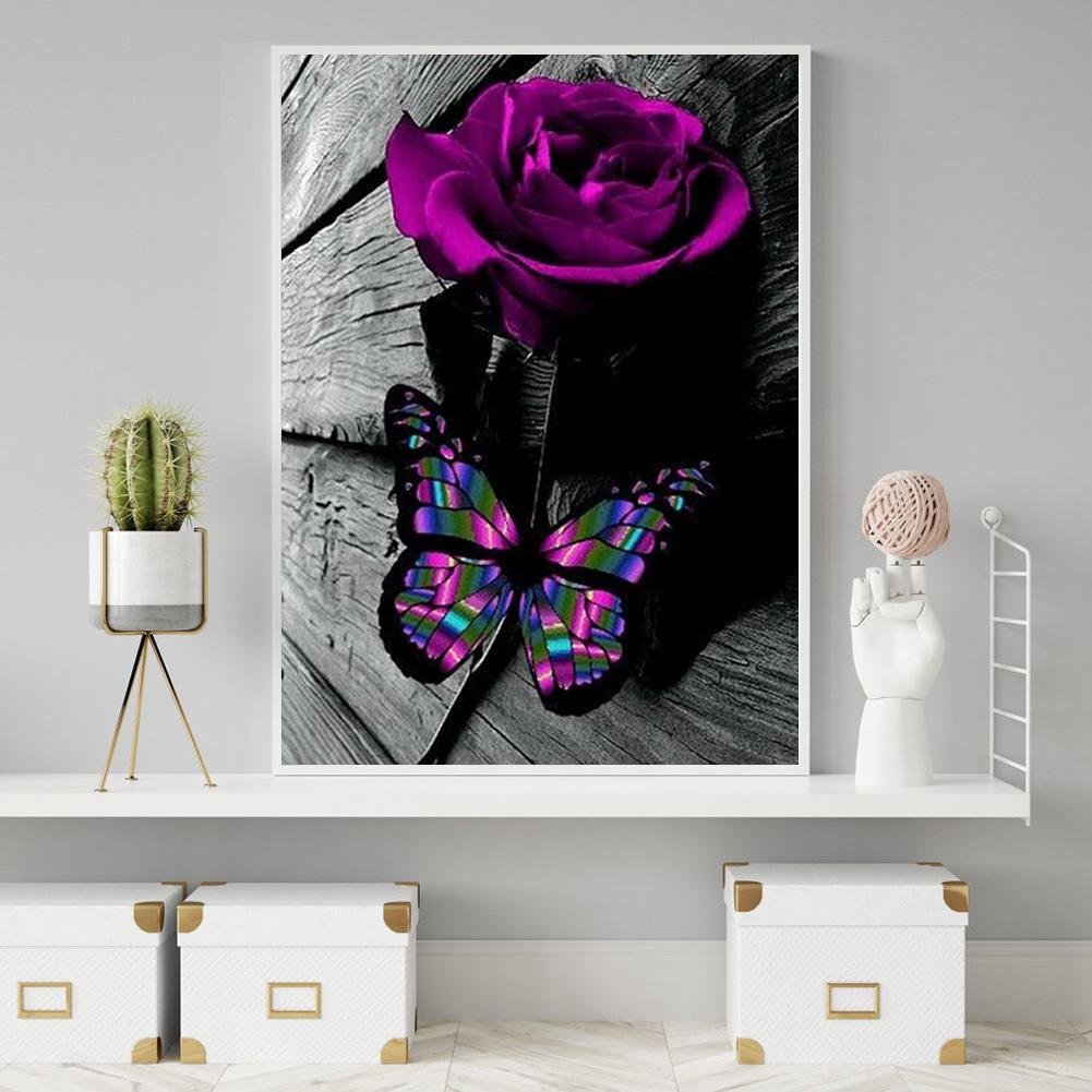 Diamond Painting - Full Round - Purple Rose Butterfly