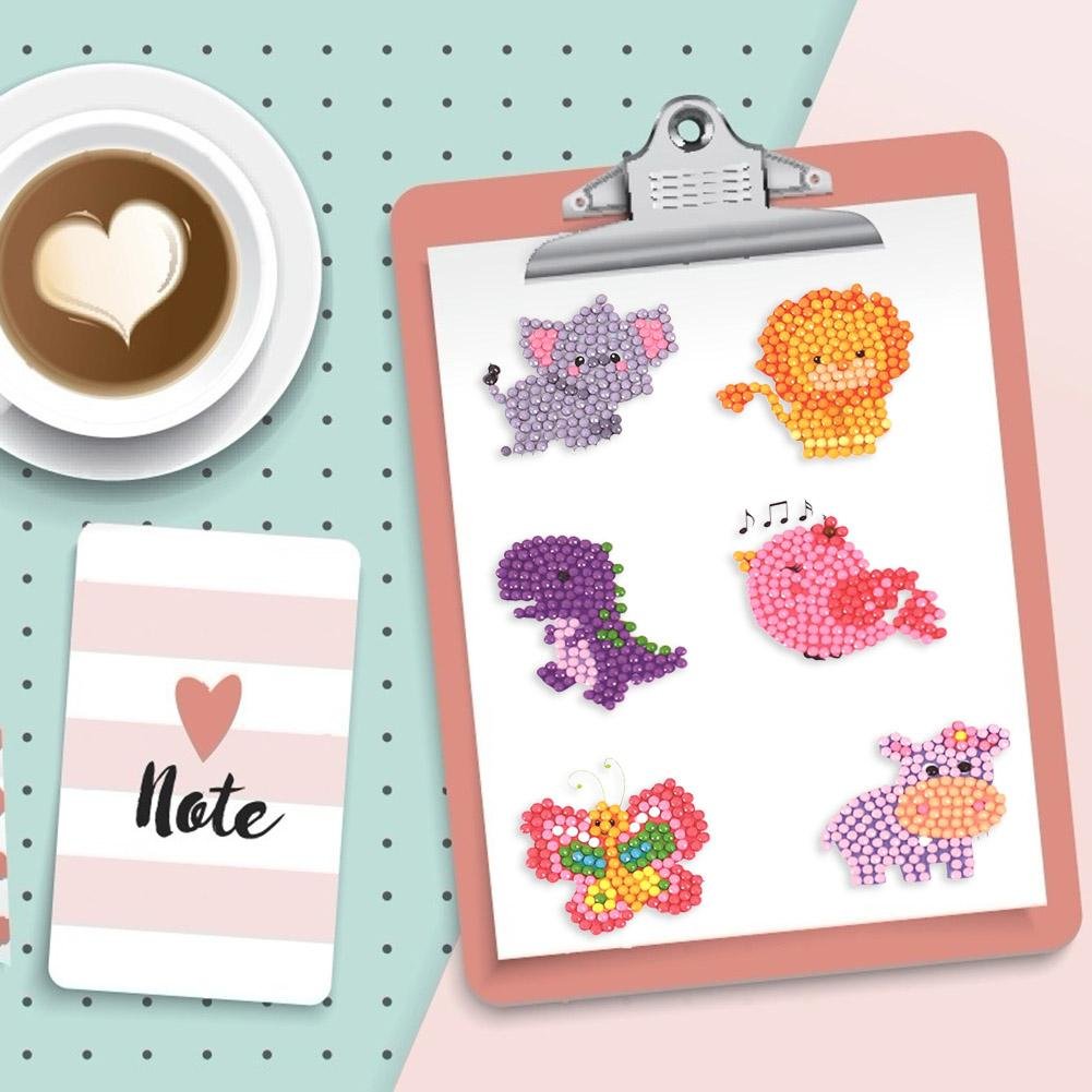 6pcs DIY Full Drill Round Cute Animal Diamond Painting Xmas Stickers Decor