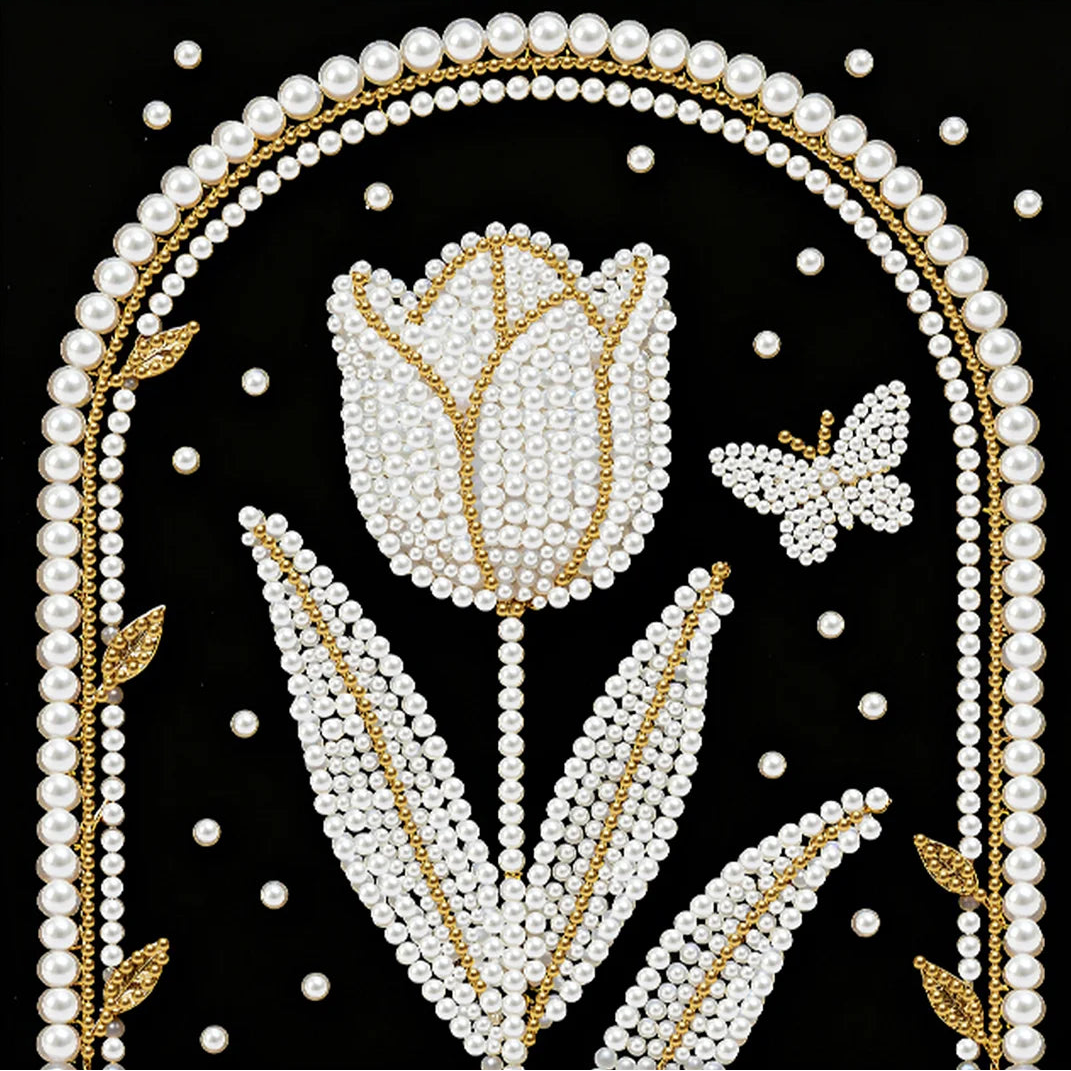 DIY Pearl Painting With Frame - Handmade Self-Adhesive Pearls - Tulip (25*25cm)