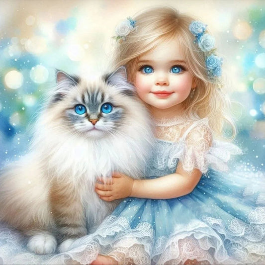 Diamond Painting - Full Round / Square - Cat and Girl Q
