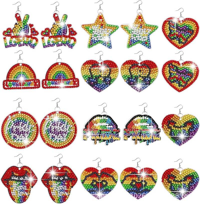 10 Pairs DIY Rainbow Diamond Painting Earrings Kit