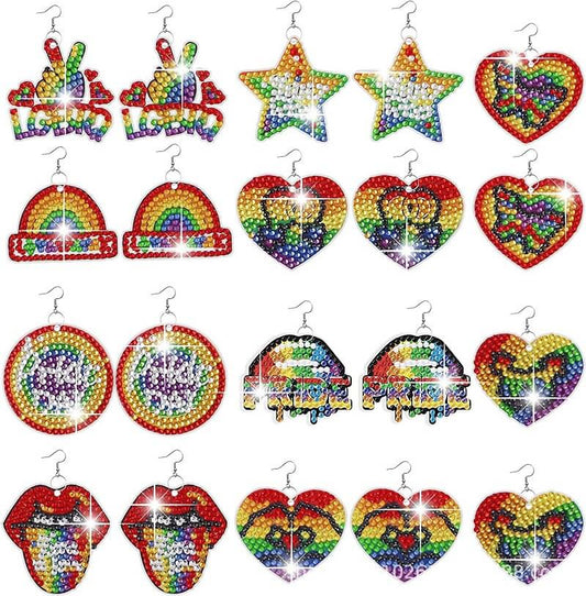 10 Pairs DIY Rainbow Diamond Painting Earrings Kit
