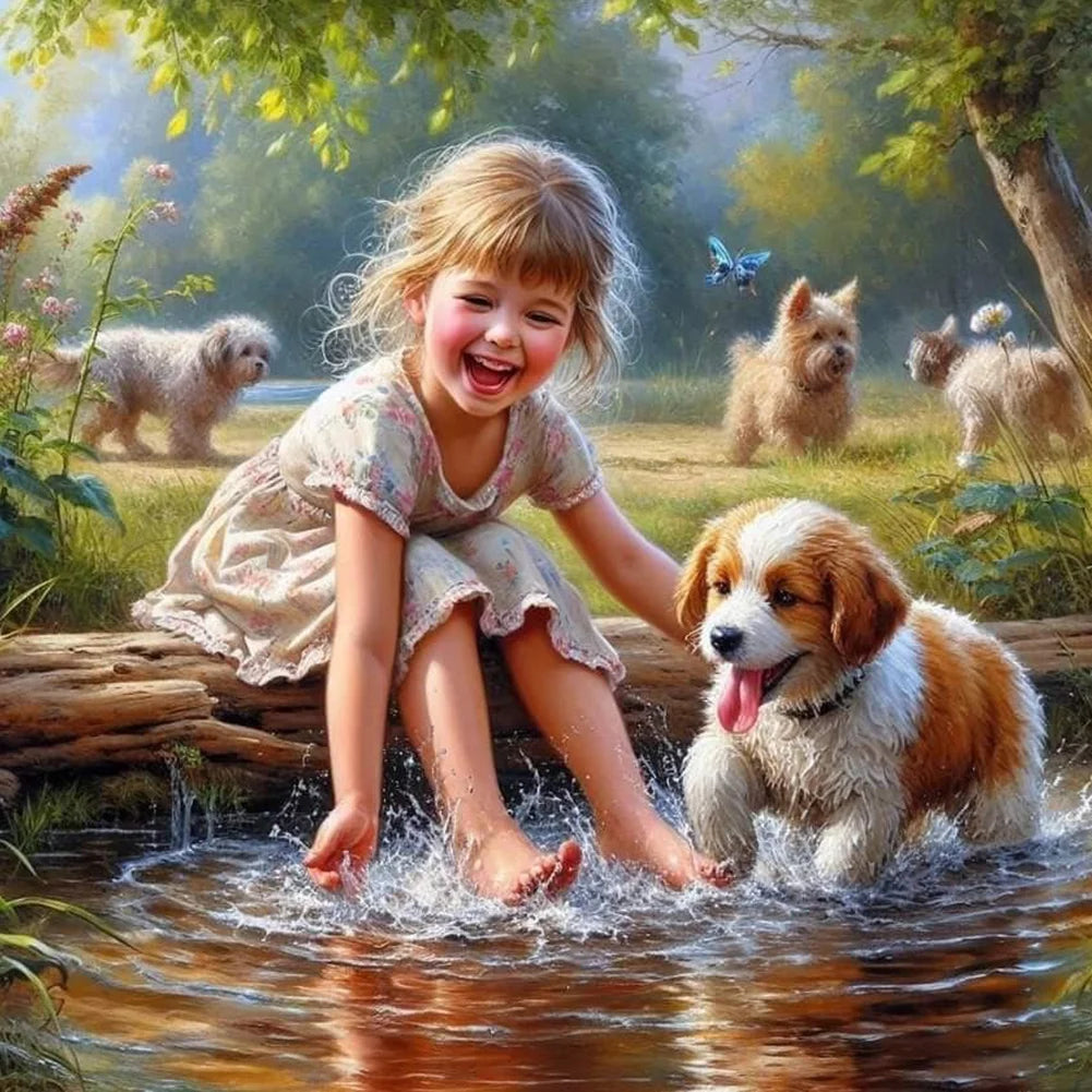 Diamond Painting - Full Round / Square - Dog and Girl F