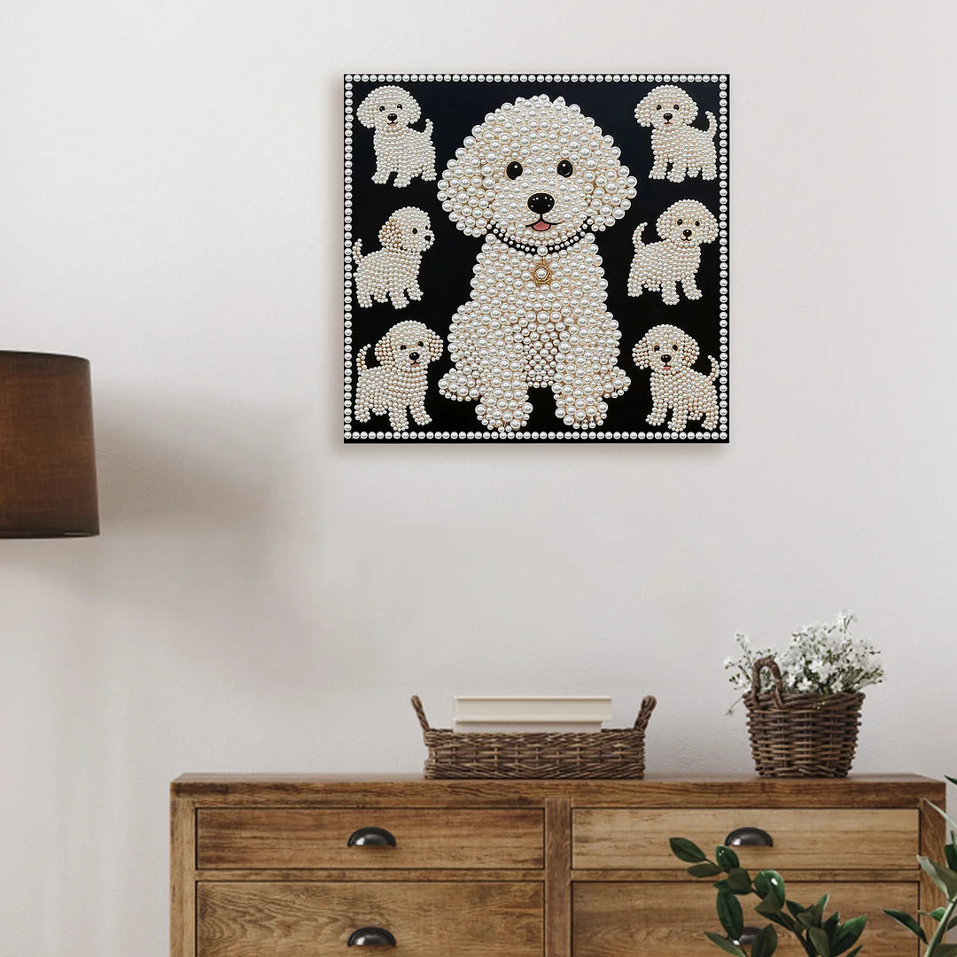 DIY Pearl Painting With Frame - Handmade Self-Adhesive Pearls - Puppy (30*30cm)