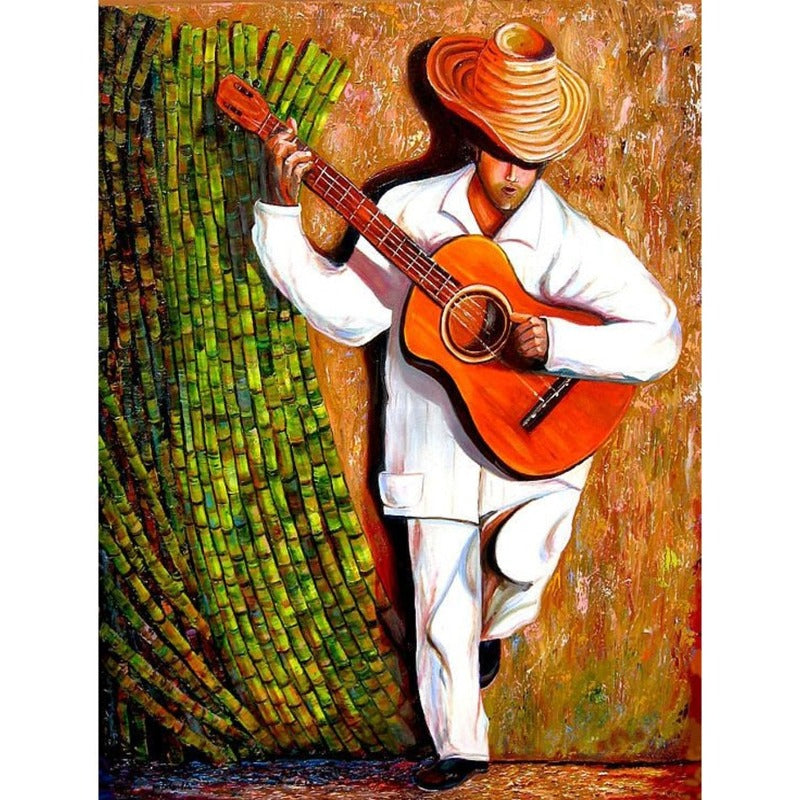 African Man Guitar Full Round Diamond Painting Kits