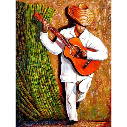African Man Guitar Full Round Diamond Painting Kits