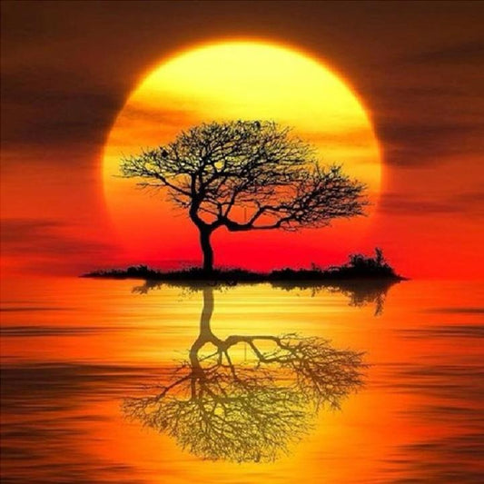 5D Diamond Painting Kit - Full Round - Sunset Tree