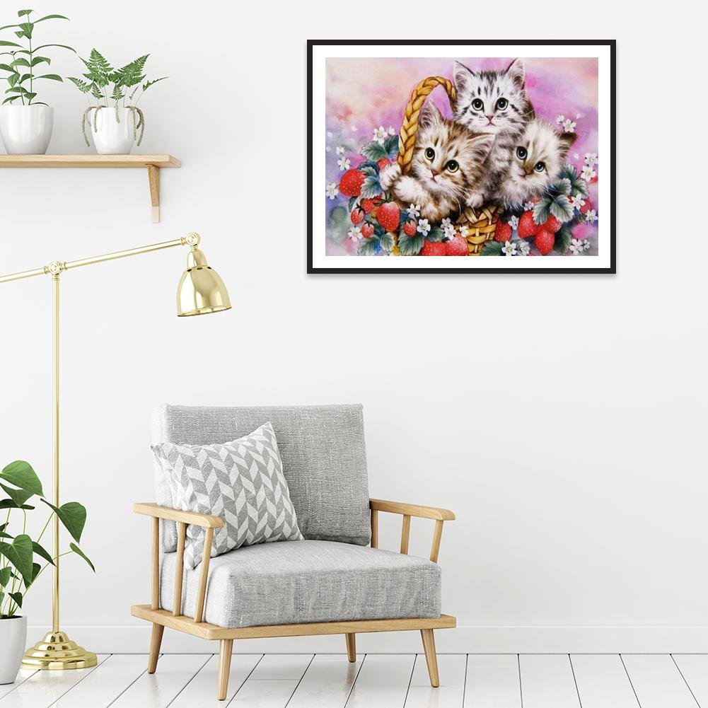 5D DIY Diamond Painting Kit - Full Round - Cats/Kittens In The Basket