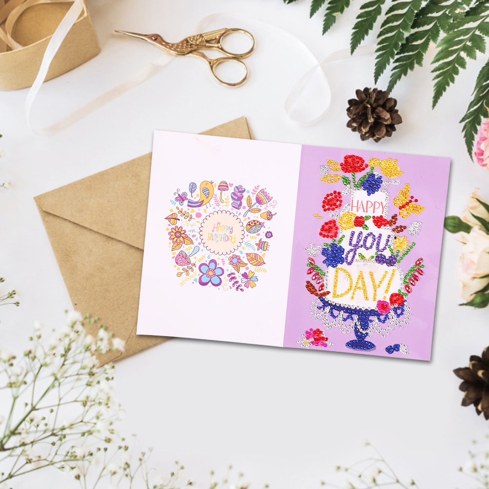 DIY 5D Diamond Painting Happy Birthday Postcard - Cake A
