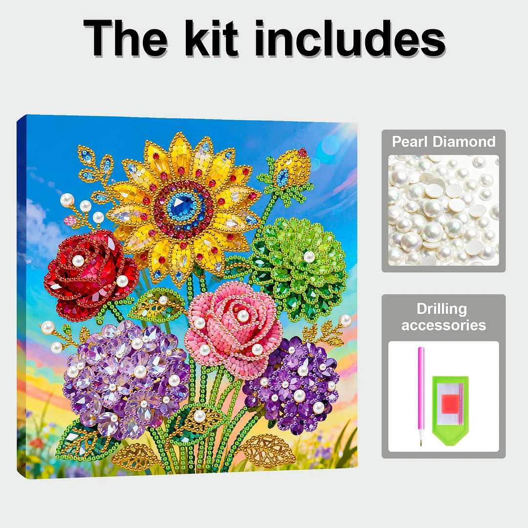DIY Pearl Painting With Frame - Handmade Self-Adhesive Pearls - Sunflower (25*25cm) C