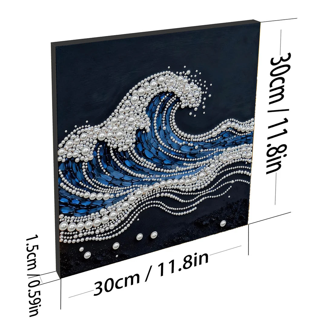 DIY Pearl Painting With Frame - Handmade Self-Adhesive Pearls - Waves (30*30cm) D