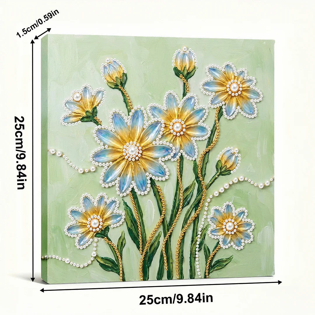DIY Pearl Painting With Frame - Handmade Self-Adhesive Pearls - Flower (25*25cm) D